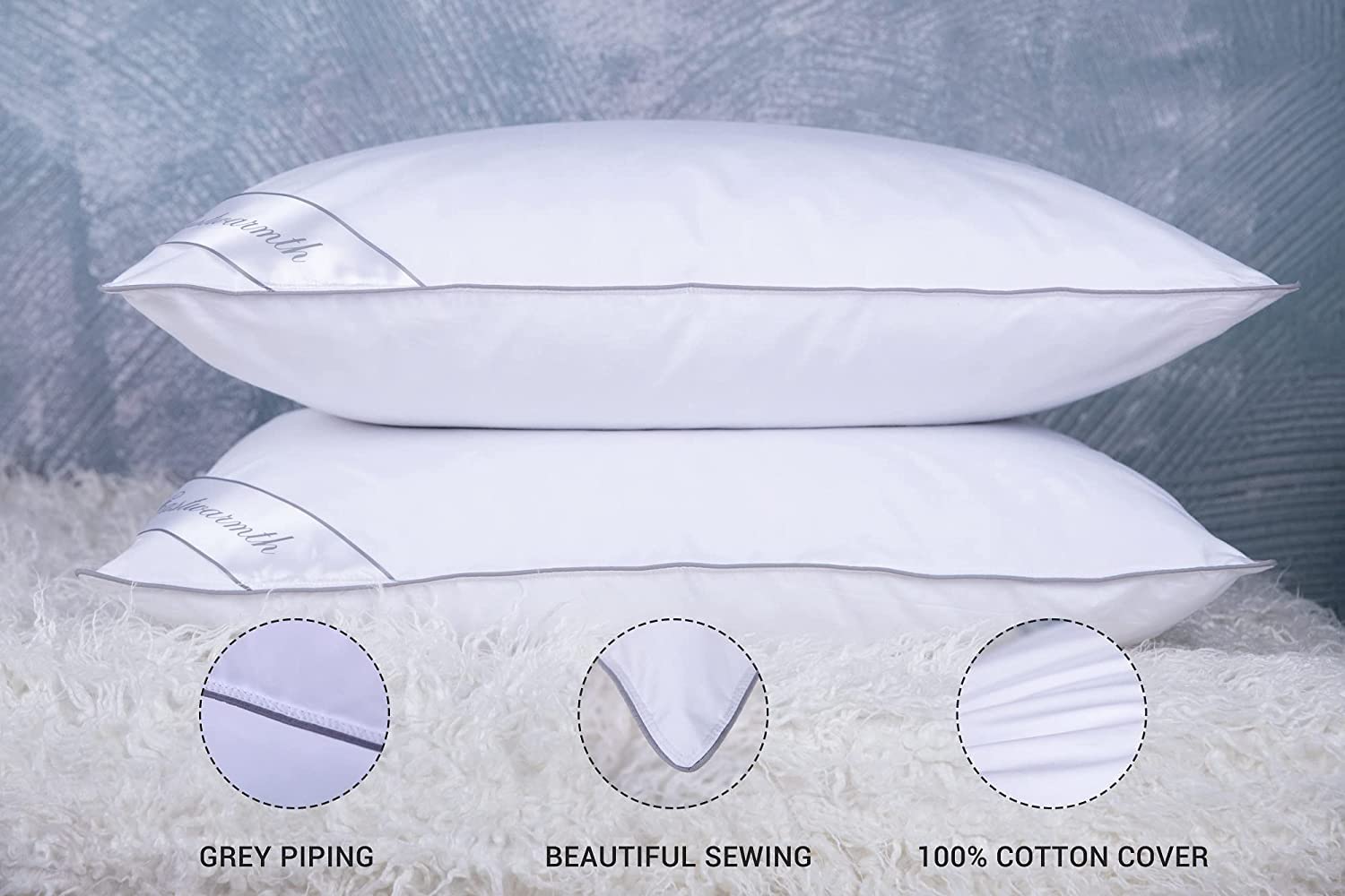 oose puchowa poduszka na łóżko do spania, 100% bawełna, poszewka średnia, mocna King Size, zestaw 2 szt., biała