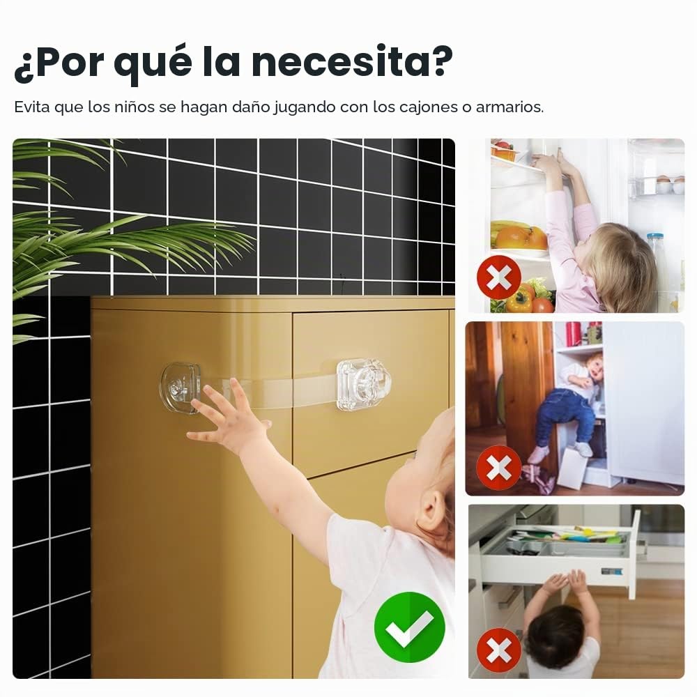 EUDEMON 3 Piezascandados de seguridad para niños, candados de correa a prueba de niños para cajones, frigoríficos, inodoros, armarios, hornos, armarios (Transparente)