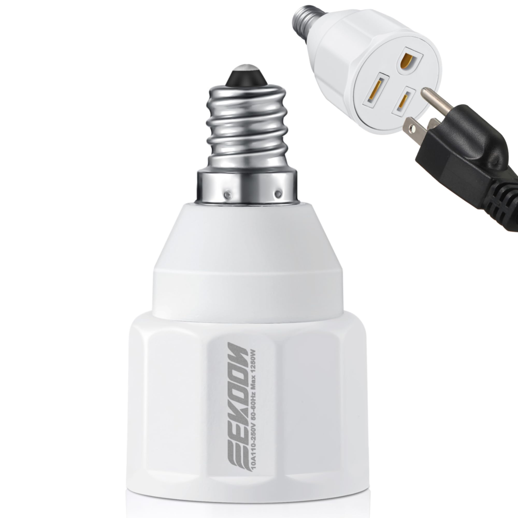 Feekoon 1pcs E12 3 Prong Light Bulb Socket Adapter, Polarized Outlet, White