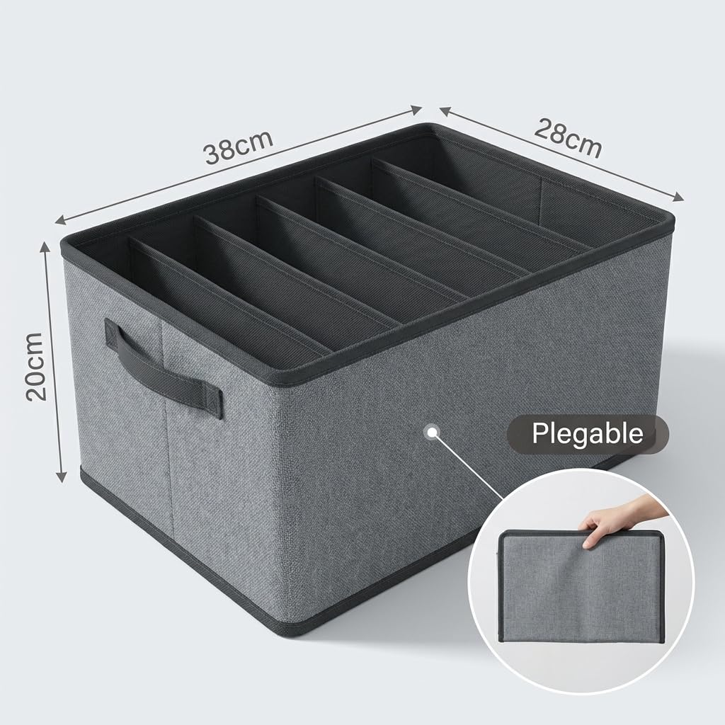 Pincho Schrank-Organizer, Aufbewahrungsboxen für Kleidung, Aufbewahrung zu Hause, Aufbewahrungsbox aus Stoff mit verstärkten Griffen, Schubladen-Organizer mit Fächern, faltbar, grau (6)