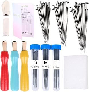 66 Pcs Felt Needle Tool - Needle Felting Needles, Felting Starter Kit with 3 Sizes Felting Needles(36 Gauge, 38 Gauge, 40 Gauge), Color Wooden Handle Holder,Felting Needle Mat for Crafts Making
