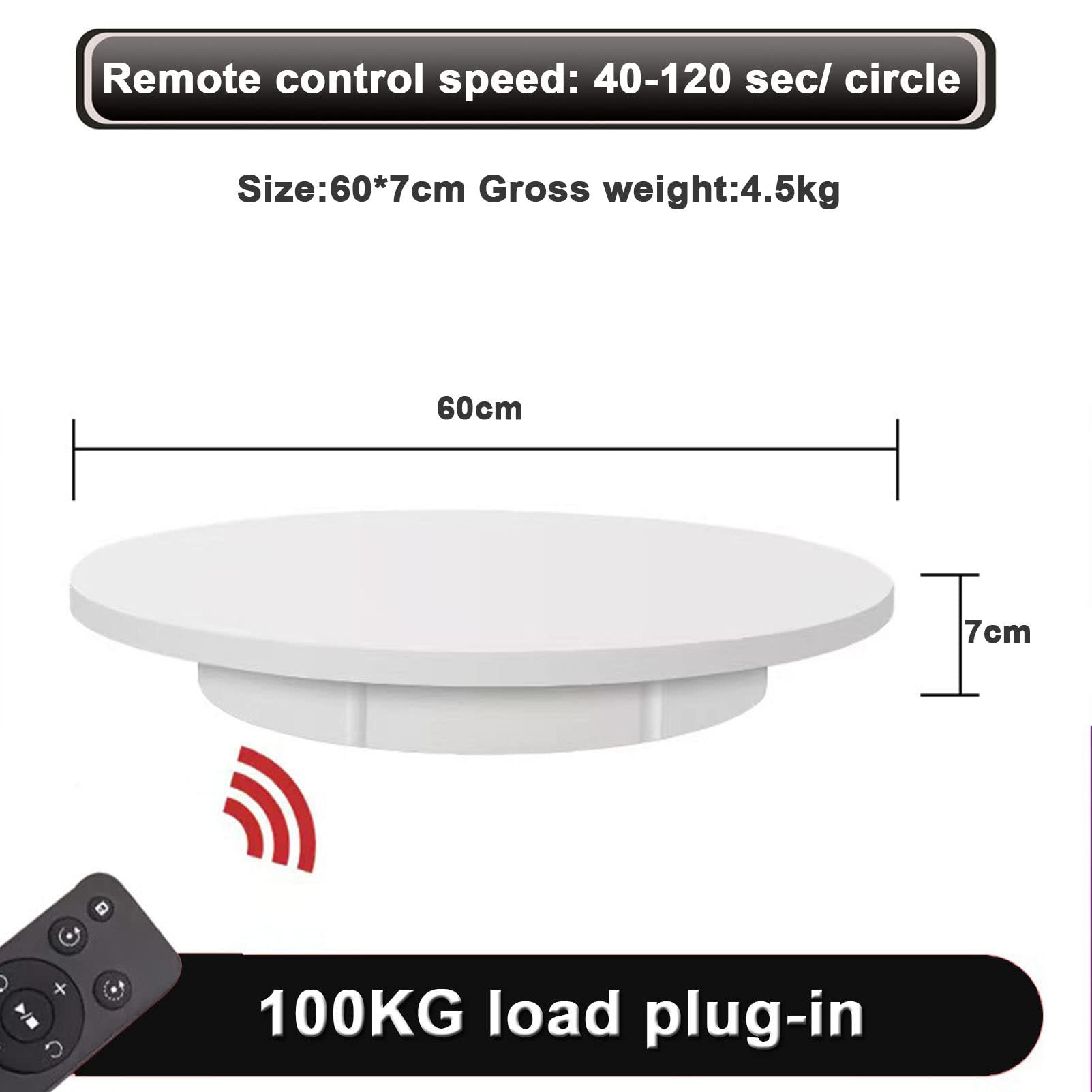 Tocadiscos eléctrico giratorio de 360 grados para fotografía, expositor automático de joyas, expositor de tartas de boda, color blanco, 42 cm (blanco 60 cm)