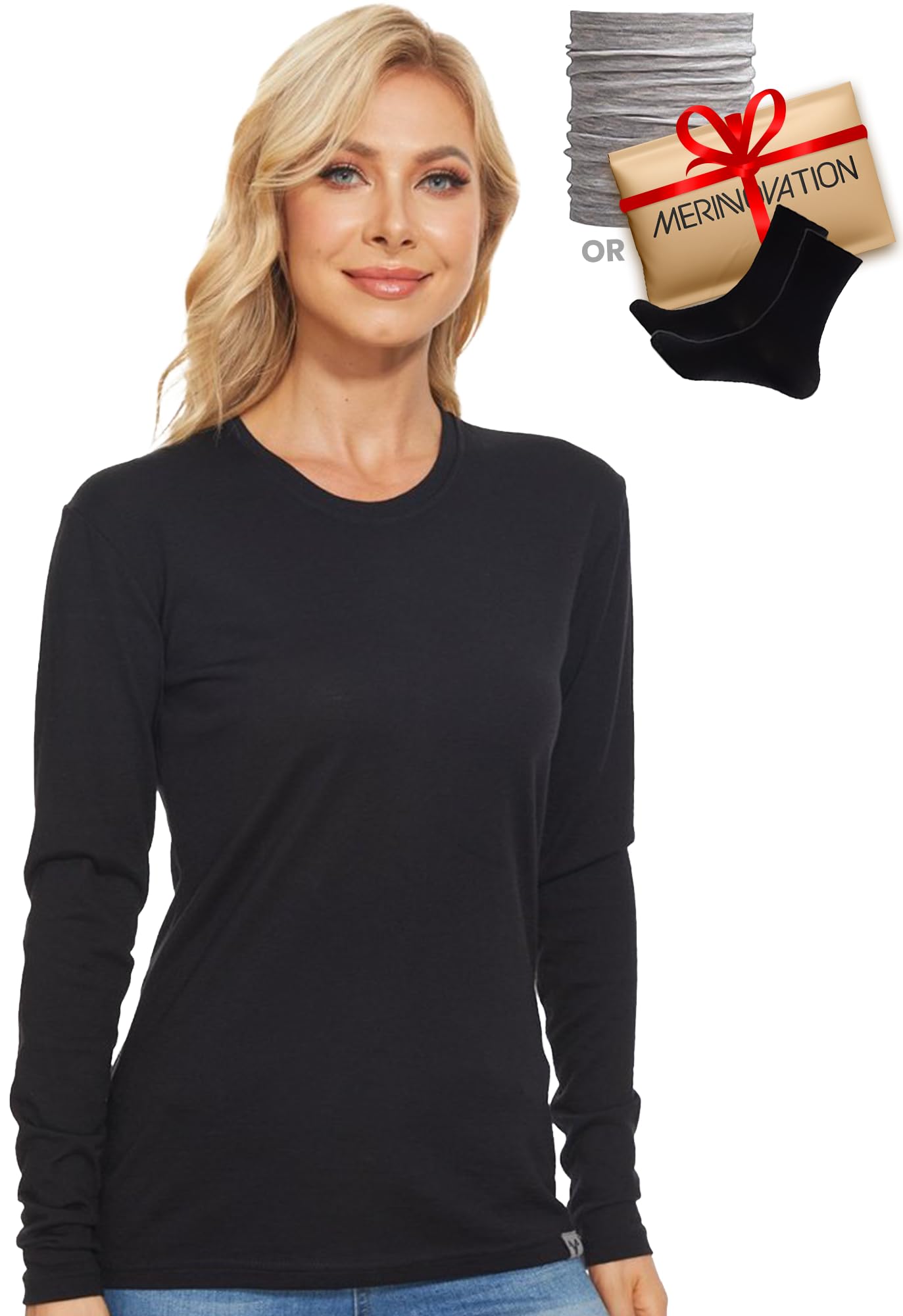 MERINNOVATION Merino Wool Base Layer Women - 100% Merino Wool Shirts for Women Lite - Midweight Long Sleeve Thermal Tops