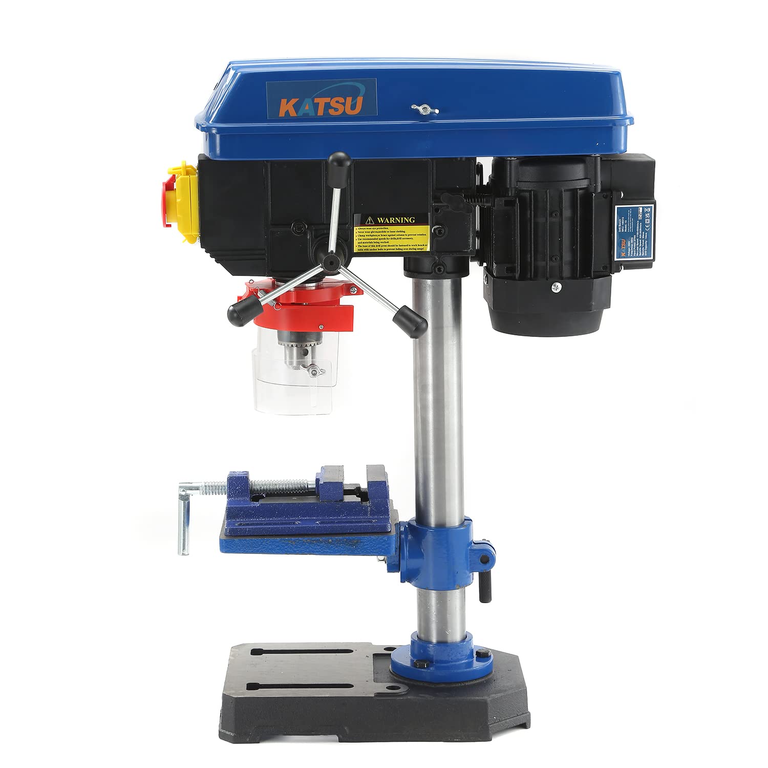 KATSU Trapano a Colonna da Banco con Morsa 375W 5 Velocità 55mm Profondità di Foratura Elettrico Regolabile in Altezza Trapano a Pilastro da Banco Industriale Banco da Lavoro