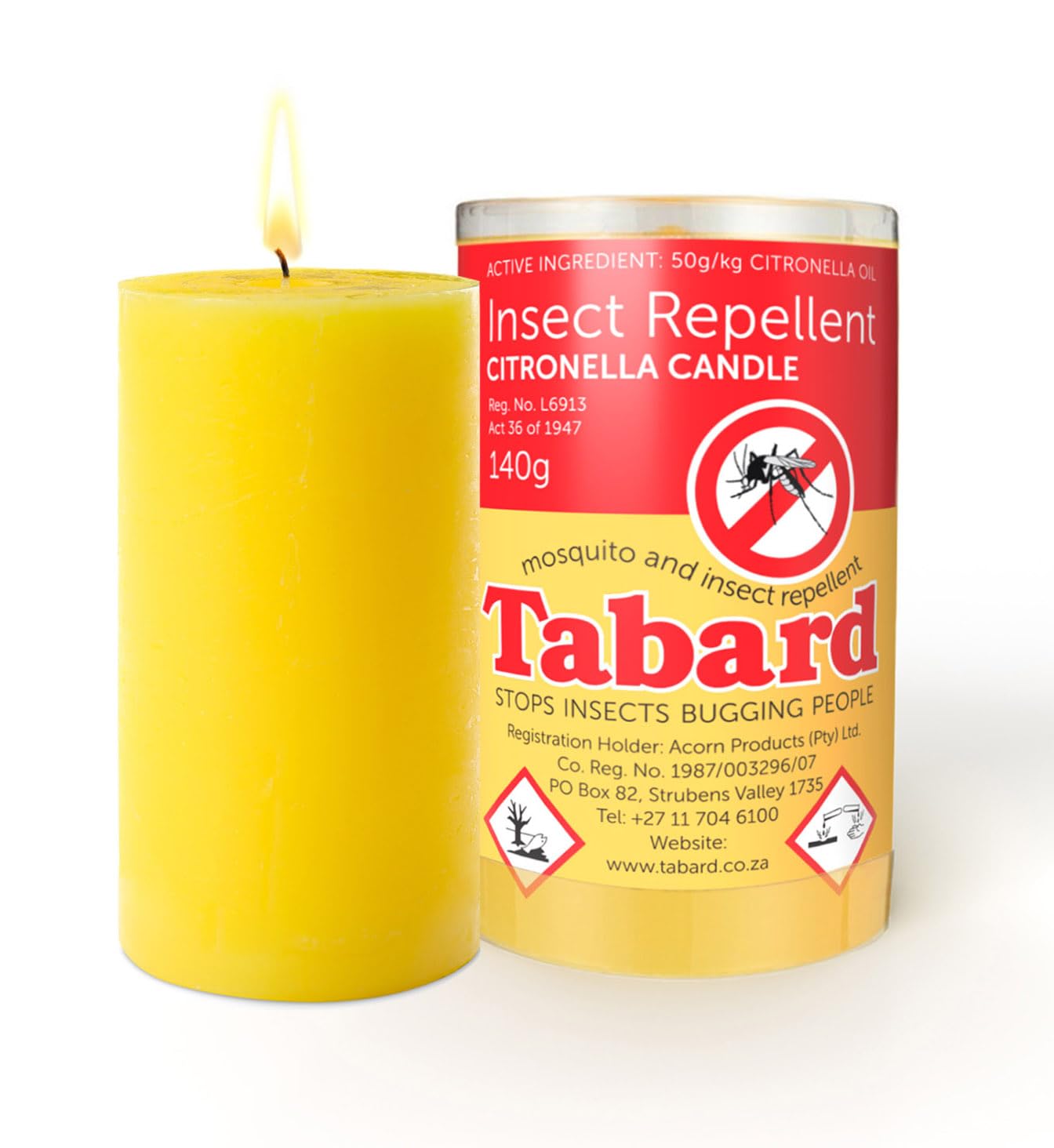 Yellow Generic Tabard Insect Repellent Citronella Pillar Candle
