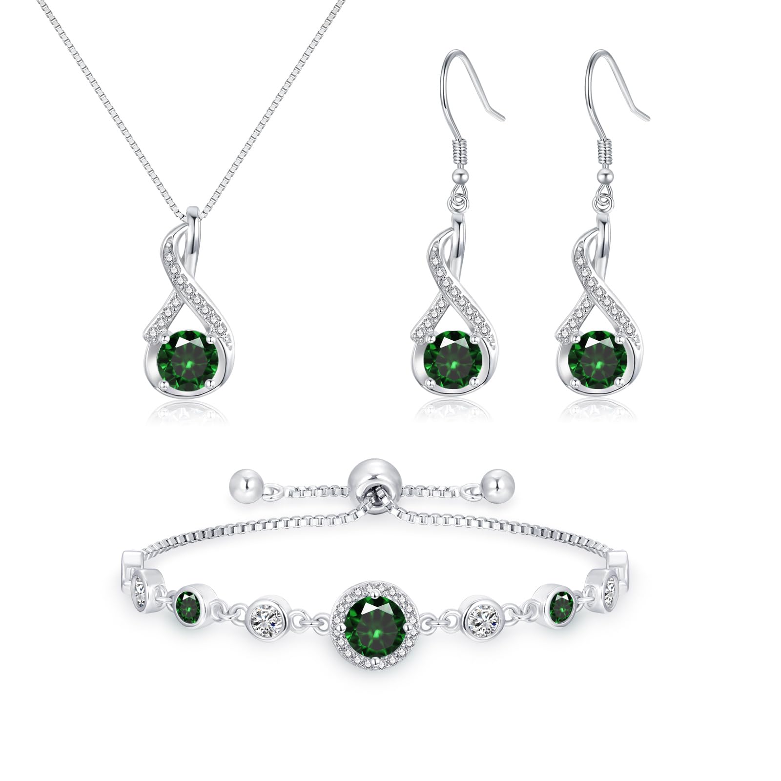 Juego de joyas para mujer, plata de ley 925, 3 piezas, collar de moda, pulsera y aretes con circonita cúbica AAAAA, juego de joyas de plata infinita para boda, graduación, aniversario, regalo