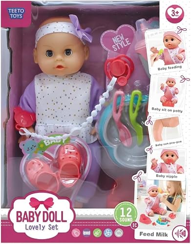 Baby Doll 35cm with Feeding Bottle and Accessories - Pretend Play for Girls