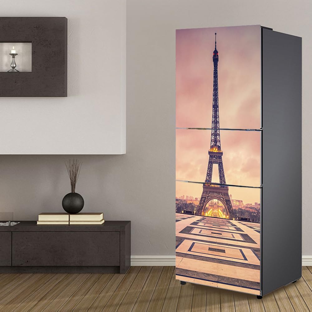 VHcgCGJ Fridge magnet, Full Covering, Freezer Skins Wall Stickers for Kitchen Decal, Paris Eiffel Tower View(S: 60x150 cm)
