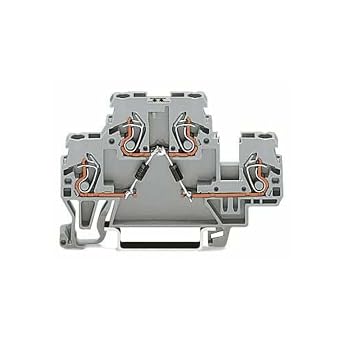 WAGO 870-541/281-489 250 V, 28-12 AWG, 4 Connection Points, CAGE CLAMP Connection, DIN Rail Mount, Double-Deck, Front-Entry Wiring, Terminal Block