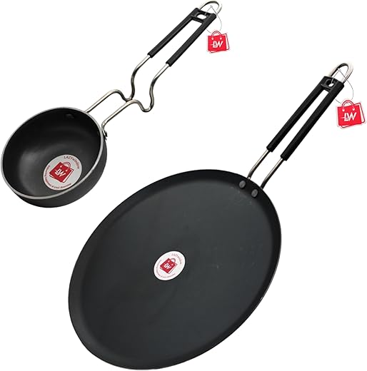LAZYwindow Traditional Iron Tadka Pan and Tawa with Grip Type Handle Combo Pack (Base Black)