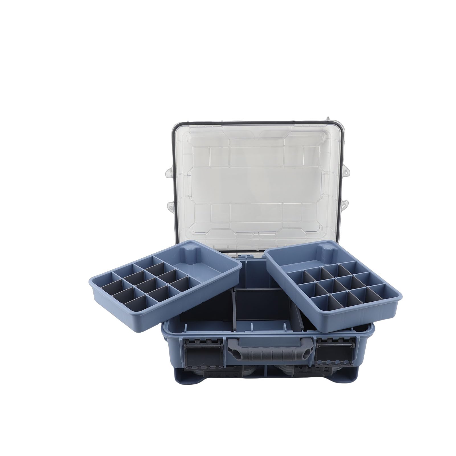 SIXRUN Angelköderbox, Wasserdichter Aufbewahrungsorganizer für Angelköder mit 2 Schubladen und Trennbarer Unterteilung für Angelzubehör Im Außenbereich (BLUE)