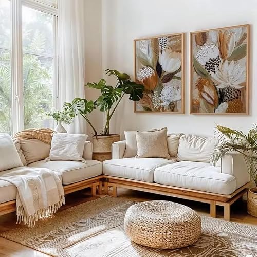 DFZEWKI Posters Bohemian Style Plant Canvas Abstract Floral Prints Modern Minimalist Interior Home Decorations Living Room(42x60cm(17x27in) x2/No frame)