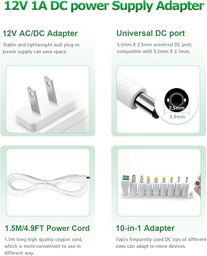 Miniatura 2 de Adaptador de fuente de alimentación 12V 1A 12V 1A 0.8A 0.5A Adaptador de CA Cargador de repuesto Cable de alimentación Cargador de pared AC