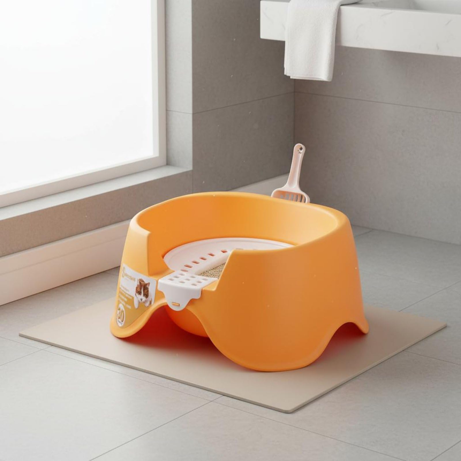 Offenes Katzenklo mit hohem Rand Spritzschutz Anti-Spritzer Katzenklo mit Schaufel reduziert Streuverteilung Katzentoilette für Katzen, Innenbereich