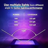 Vista 4 de Everbeam Luz Negra LED UV de 395nm 50W - Bombillas LED de Alto Rendimiento, Resistente al Agua IP66 - Reflector Ultravioleta para Acuario, Fiestas