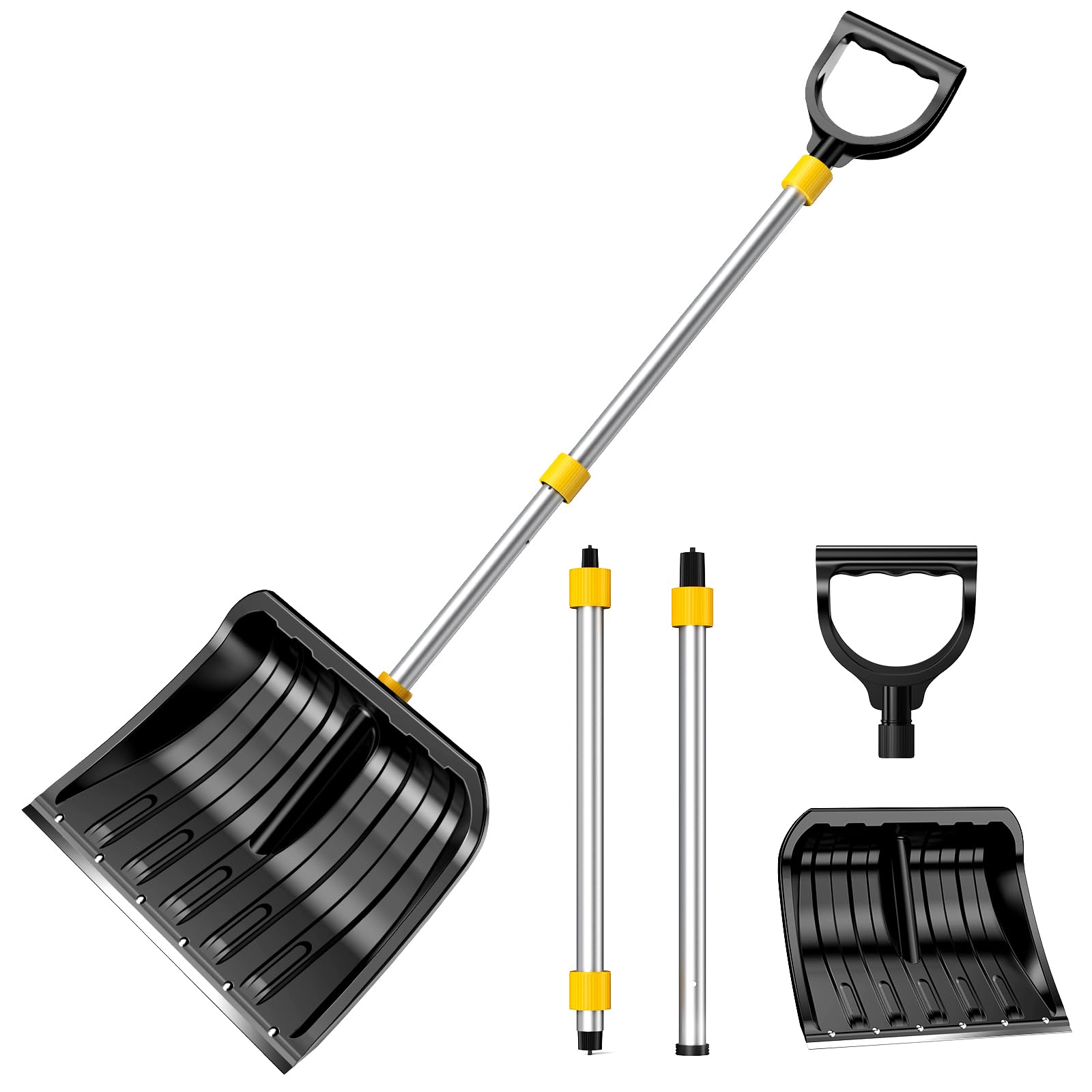 Grande Pelle à Neige de 1400 mm avec Manche Tubulaire en Aluminium épais, Poignée en Forme de D et Manche Long Détachable en Trois Parties, Adaptée aux Voitures, Allées, Terrasses, Etc.