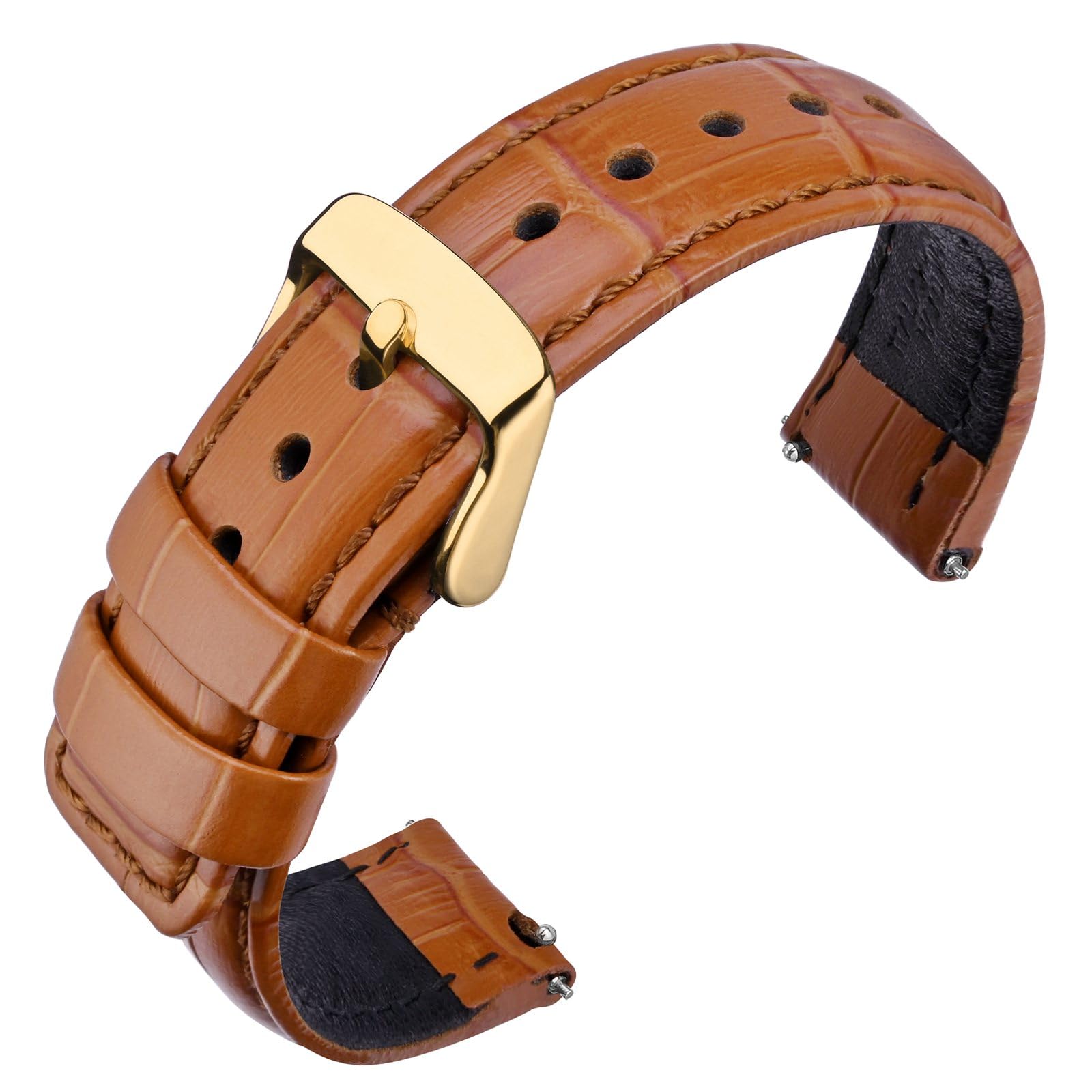 ANNEFIT Quick Release Leather Watch Bands 18mm 20mm 22mm 24mm, Alligator Grain Calfskin Replacement Strap