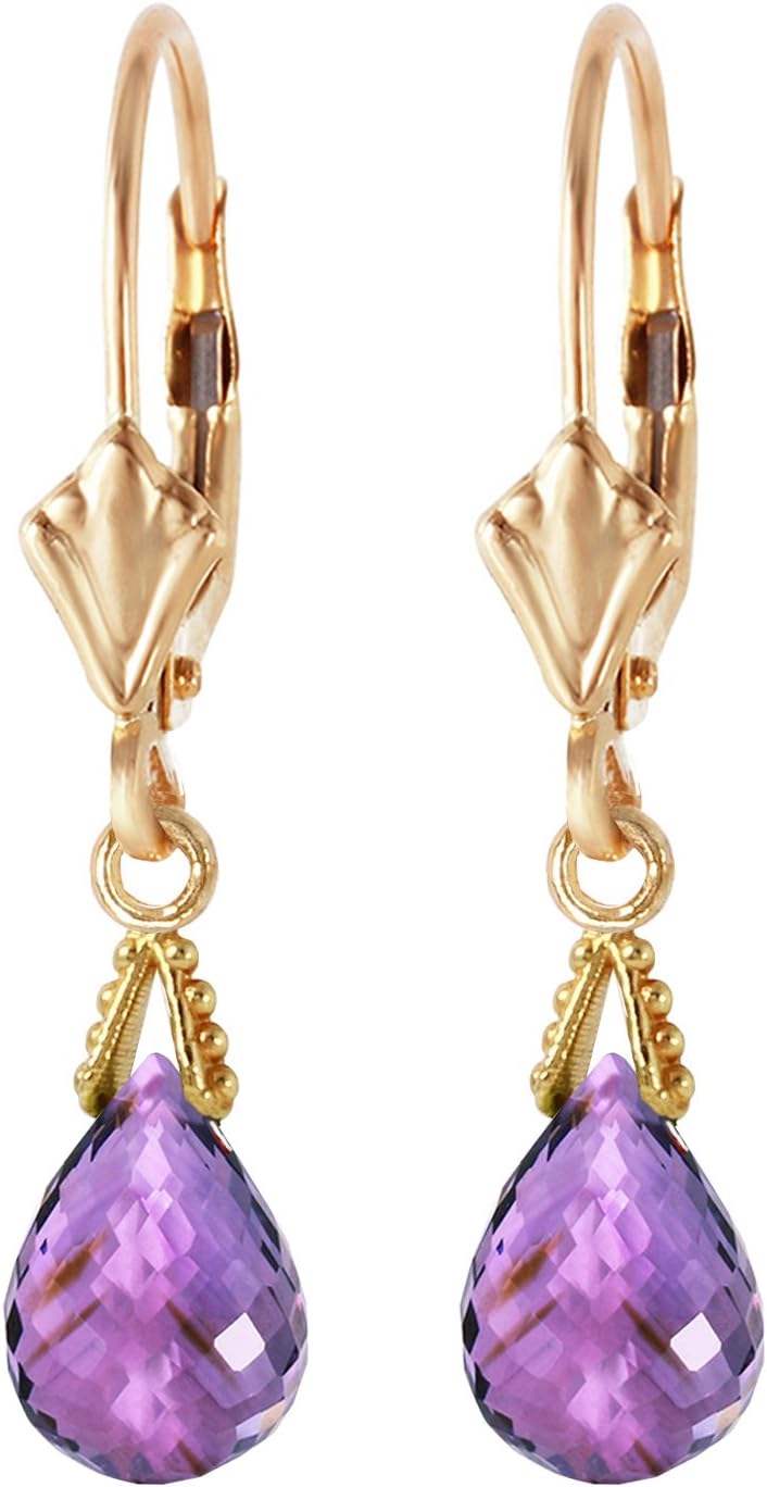 Galaxy Gold GG 14k Solid Gold Jewelry Set: Natural Briolette Purple Amethyst Pendant Necklace Dangle Earrings - Image 7