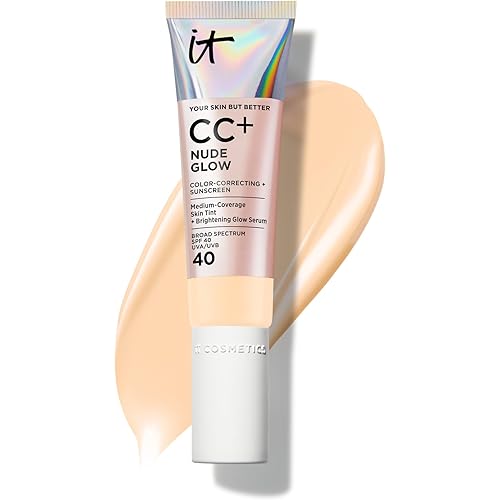 IT Cosmetics CC+ Nude Glow - Medium Coverage Foundation with SPF 40 & Brightening Glow Serum, Lightweight Skin Tint, 2% Niacinamide + Hyaluronic Acid, Up to 24H Hydration, Normal/Dry Skin - 1.08 fl oz