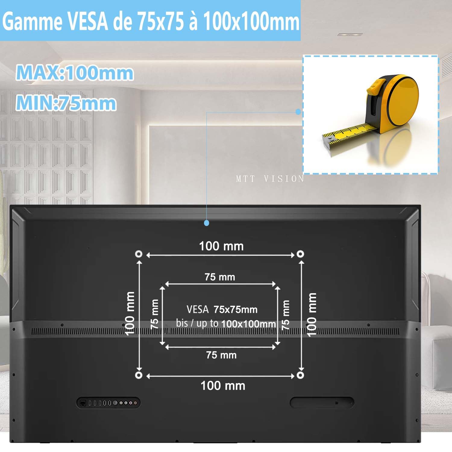 Support TV Mural 14 à 27 Pouces Ecran PC,Orientable et Inclinable,VESA 75x75mm / 100x100mm jusqu'à 10 kg,Universel 17 19 21 24 Pouces Support Mural TV,Support de Moniteur