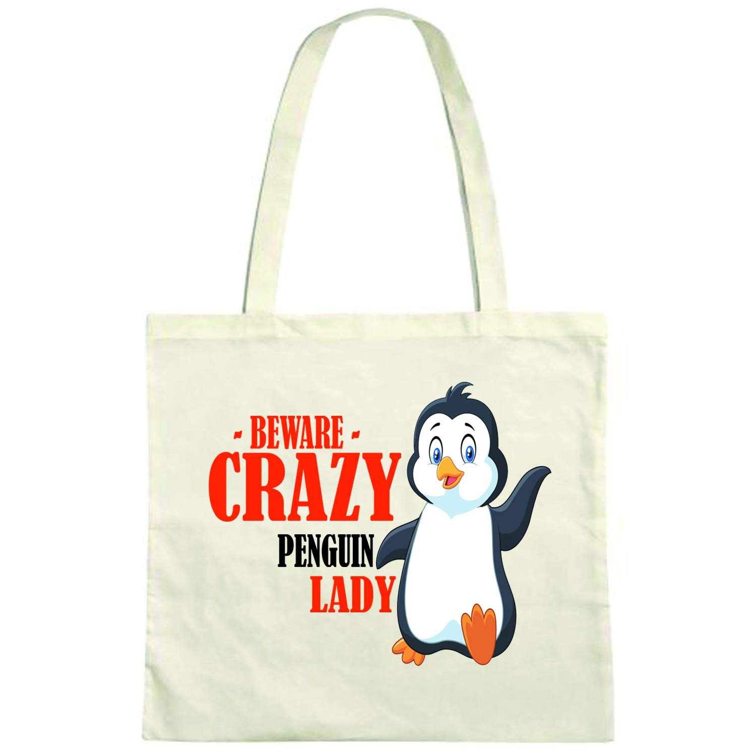 Beware Crazy Penguin Lady Shopping Gym Beach Bag Dimensions- 410mm(H) x 485mm(W) 10 litres Reusable Shopping Tote Bag