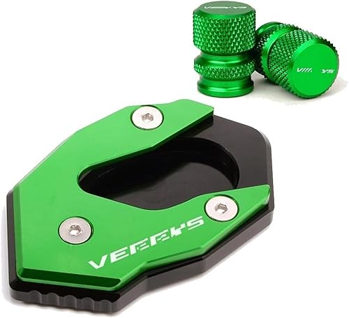 RSFIL Motorcycle Kickstand Extension Plate Side Stand Enlarger Pad Valve Caps for Kawasaki for Versys 300 for VERSYS X300 X250 (Color A Green)