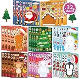 【Christmas Face Stickers for Kids】This kids Christmas Face sticker kit includes 32 pieces of 8 styles of Christmas stickers, 4 pieces of each. Full of Christmas elements,such as Christmas tree,Santa Claus,elk,snowman,Christmas stockings,teddy bear,pe...