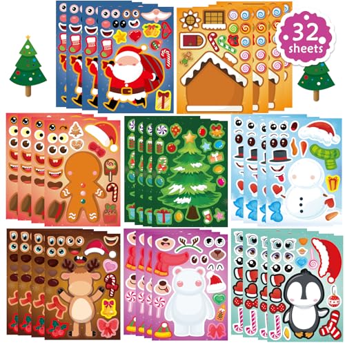 Christmas Face Stickers for Kids and Adults Cute Merry Christmas Party Stickers Bulk for Pumpkins and Water Bottles Santa Claus Deer Snowman Holiday Party Favor Supplies Art Craft Gifts