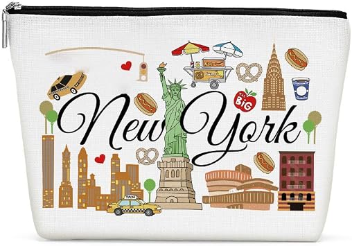 New York Gifts Makeup Bag, New York Souvenir New York Lovers Gift Funny NY Travel Vacation Cosmetic Bag for Women Friend Bestie Girls Trip Birthday Christmas Bachelorette Party Friendship Gifts