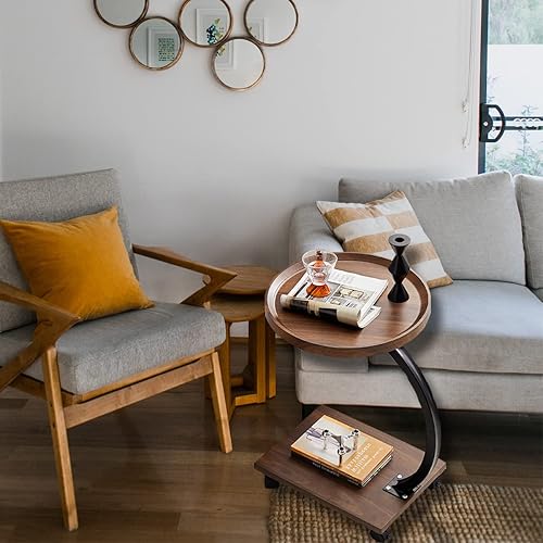 Miniatura 2 de WANLIAN Mesa auxiliar con ruedas de 23 pulgadas para sofá móvil para sala de estar, mesita de noche, mesa de centro moderna de mediados de siglo o