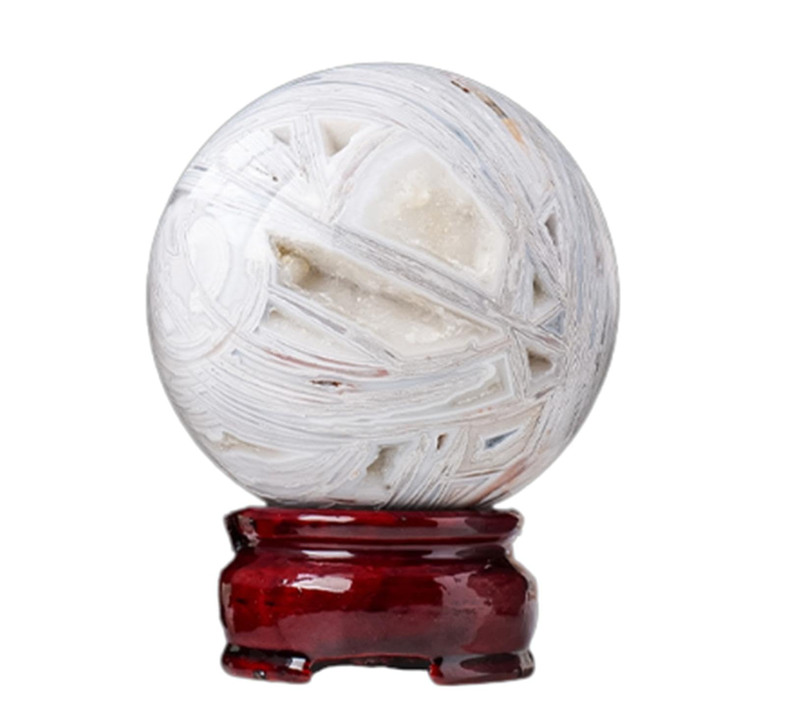 HUJWLBWF White Agate Crystal Ball Crystal Orb Sphere Polished Agate Geode for Fengshui Divination Crystal Home Decor Gifts,55-60mm