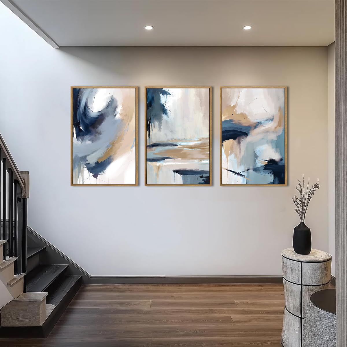 Anyzal Framed Tree Ring Canvas Wall Art Set of 3 Modern Tree Spiral Art Print Nature Abstract Wall Decor Wood Artwork for Living Room Bedroom Office 12x16