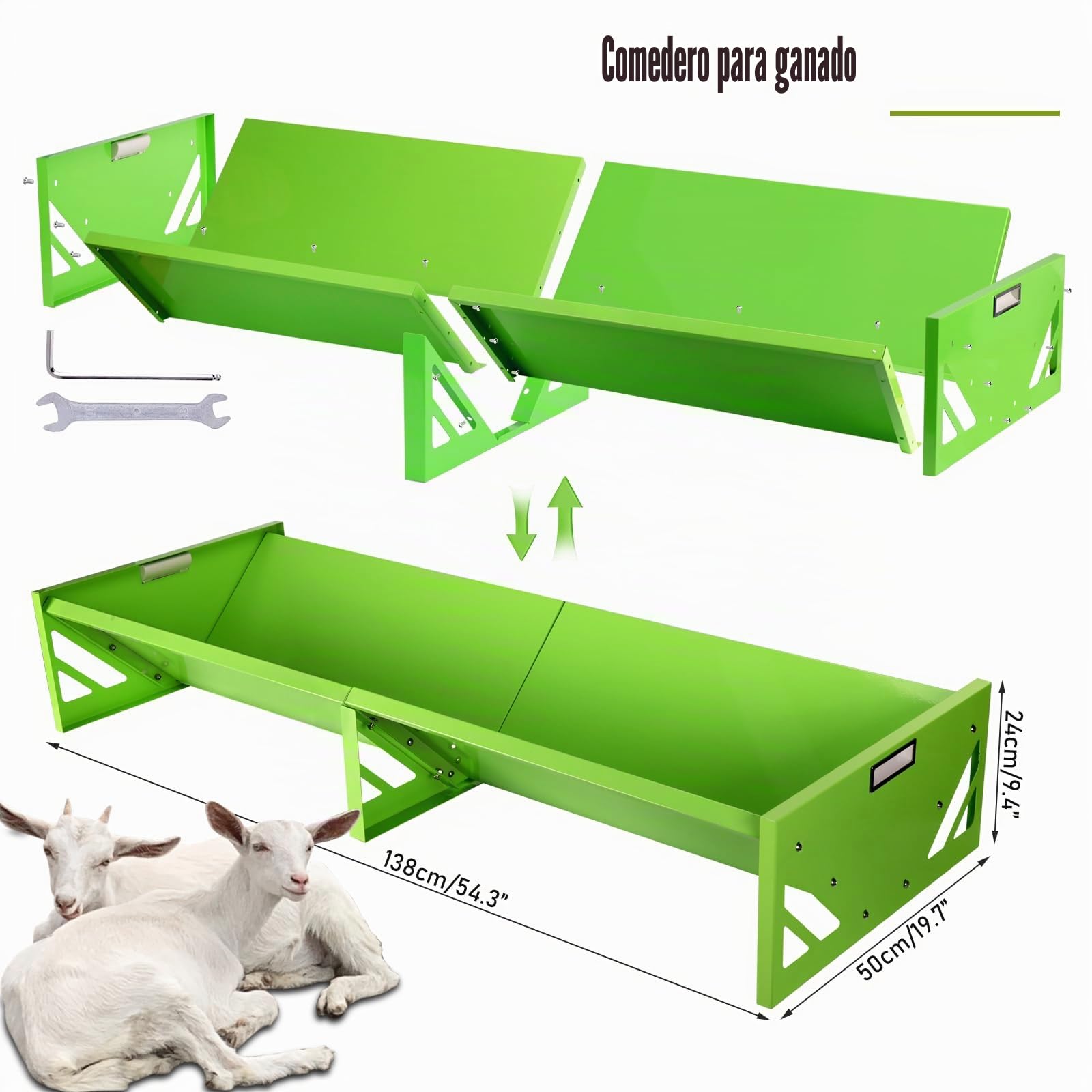 Comedero para Cabras 138 Cm Comedero para Ganado Comedero de Gran Capacidad Comedero MetáLico Comedero Resistente para Caballos Comedero para Ganado Vacuno, Vacas, Caballos, Ovejas, Cabras y Terneros