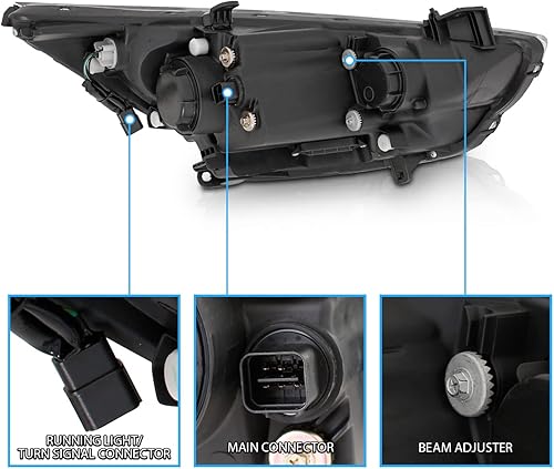 Miniatura 5 de AmeriLite Juego de faros delanteros de repuesto para proyector negro con barra LED para Hyundai Accent 4 puertaHatchback - lado del pasajero y del