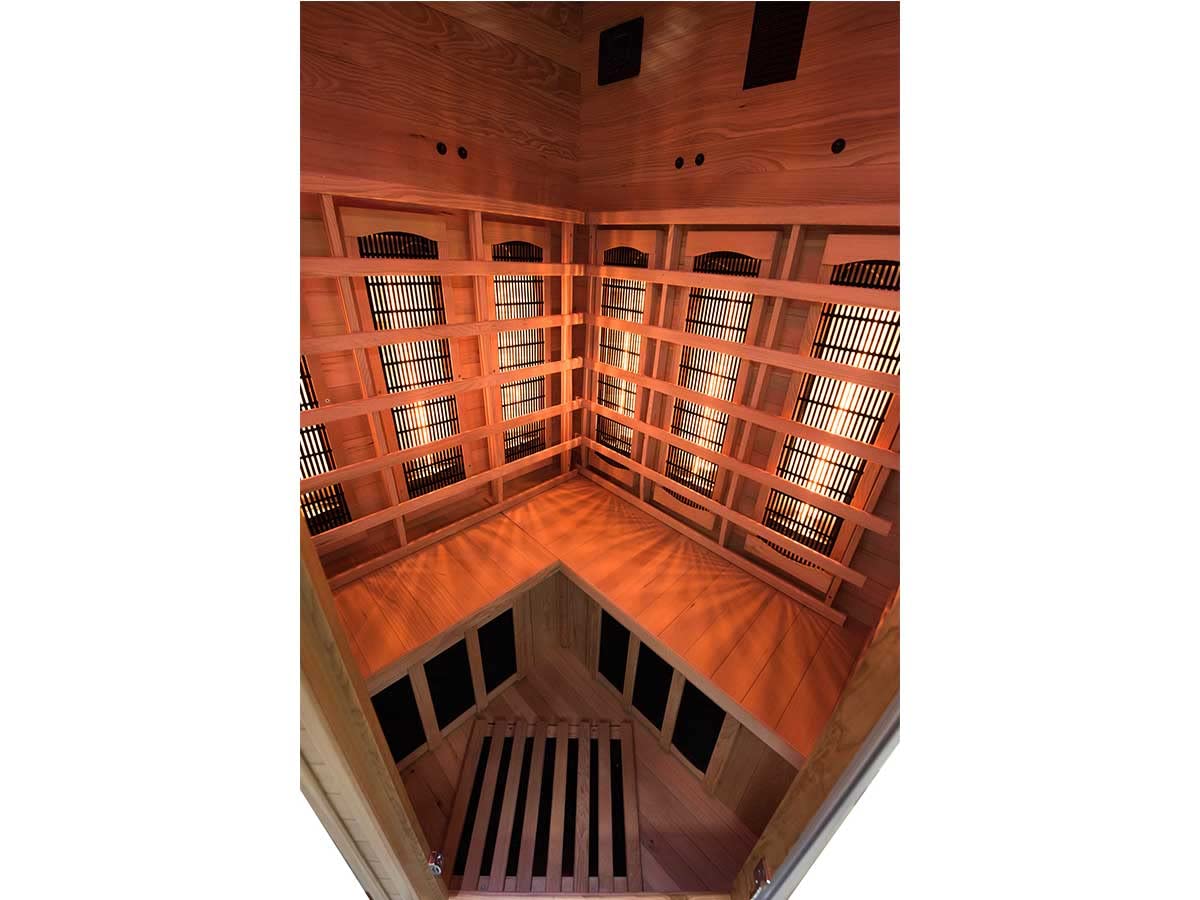 SN-APOLLON-Q2C - Infrarot-Sauna Apollon - EIN-/Aus-Taste - Reinigung der Kabine durch Ionisator - Chromotherapie 7 Farben - 2/3 Sitzer, Holz