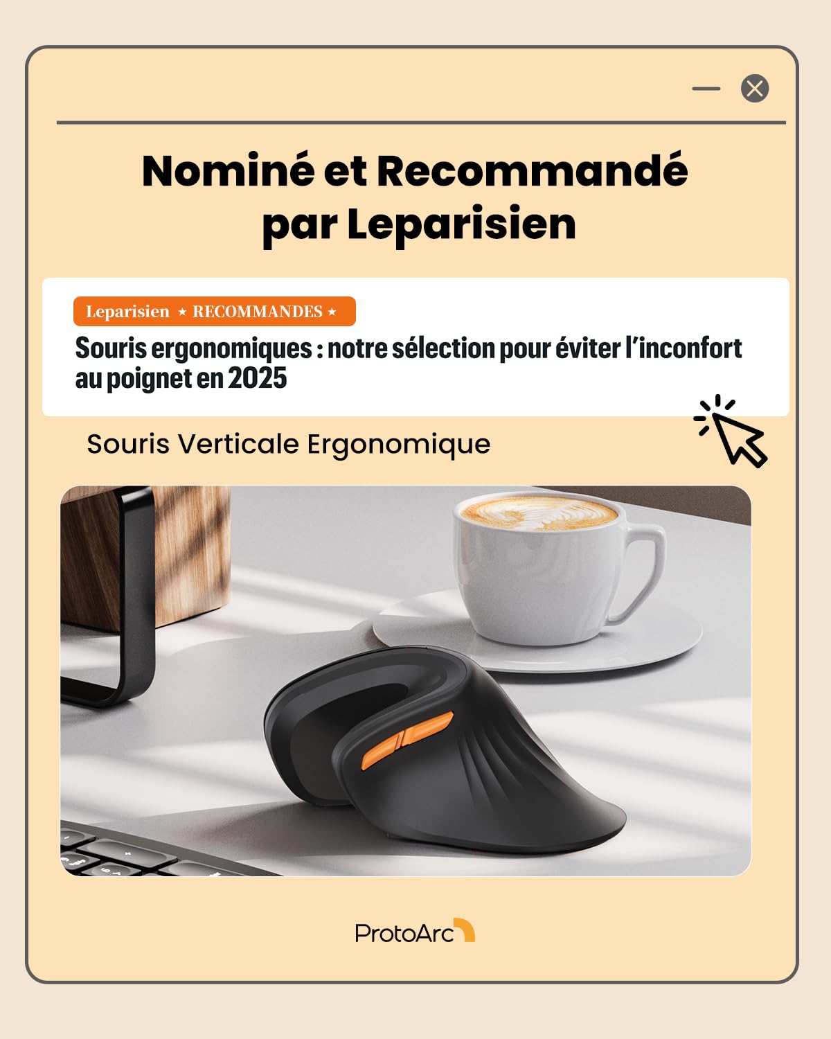 ProtoArc EM11 NL Souris Ergonomique sans Fil Verticale Rechargeable 3 Ports Bluetooth USB Silencieuse Noir