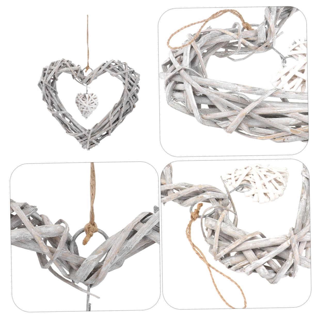 4 STÜCKE Teiliges Rattan herzkranz Spitze Langlebige Handgefertigte Herzform Wanddekoration für Hochzeit Weihnachten Geburtstag Vielseitiger Romantischer Wandschmuck