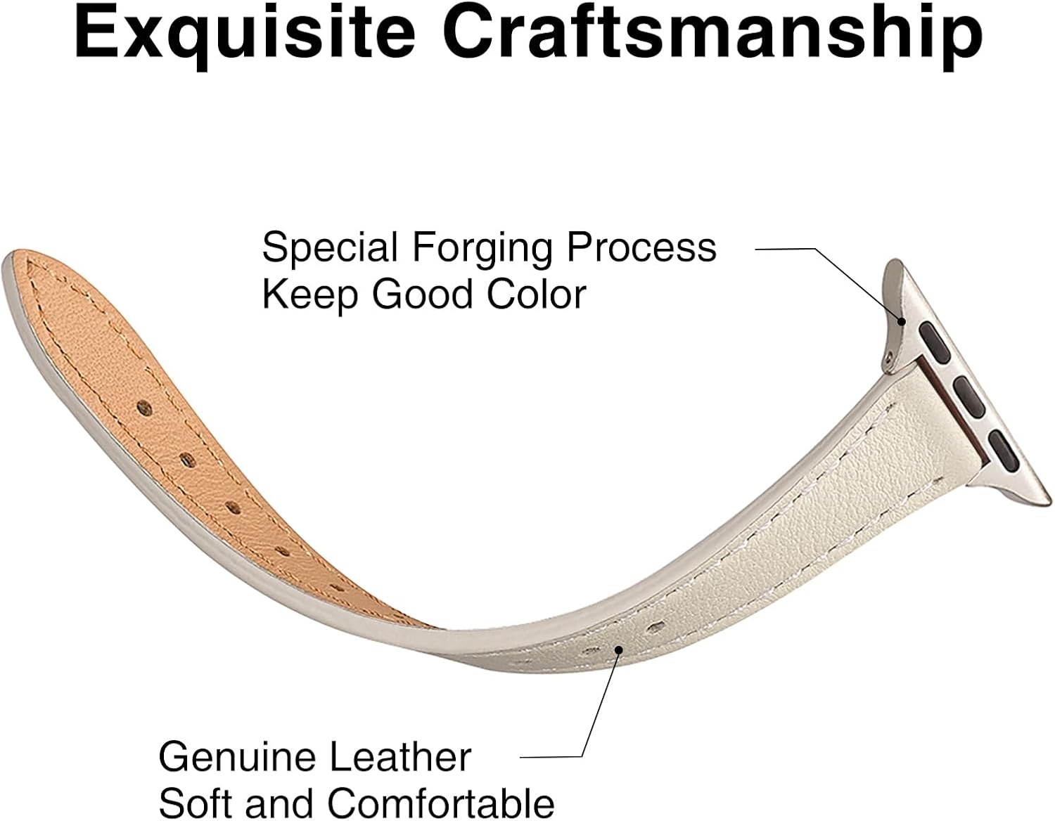 STIROLL Slim Leather Bands Compatible with Apple Watch Band 38mm 40mm 41mm 42mm 44mm 45mm 49mm, Top Grain Leather Watch Thin Wristband for iWatch Ultra SE Series 9/8/7/6/5/4/3/2/1 (Beige with - Image 3