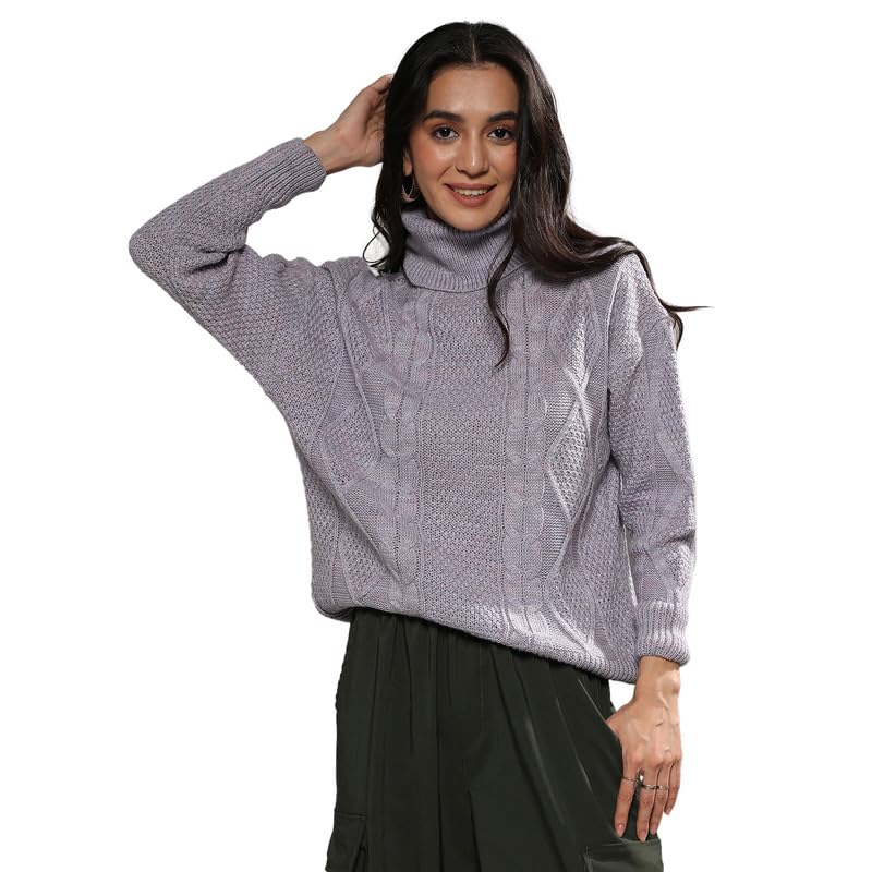 Image of PINACOLADA Women's Geometric-Textured Pullover Sweater for Casual Wear | Crew Neck | Long Sleeves | Pull On Closure | Sweater Crafted with Comfort Fit for Everyday Wear