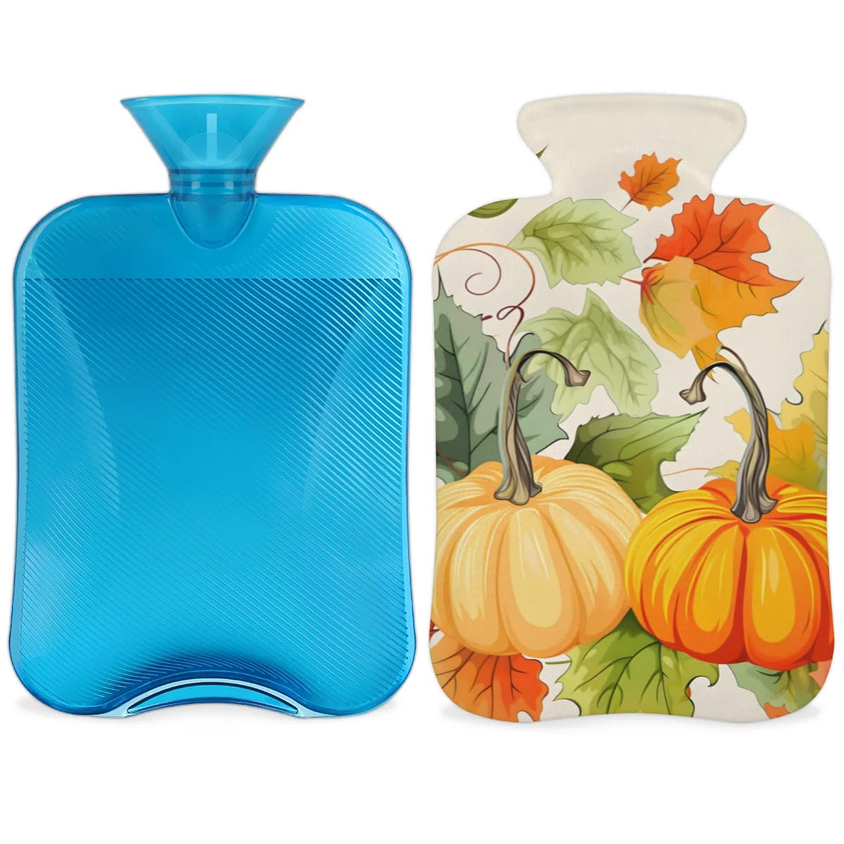 Hot Water Bottle with Soft Cover,2L Cartoon Pumpkin Hot Water Bag for Hot and Cold Compress, Hand Feet Warmer, Rubber Hot or Cold Water Bottle Halloween Christmas Decorations