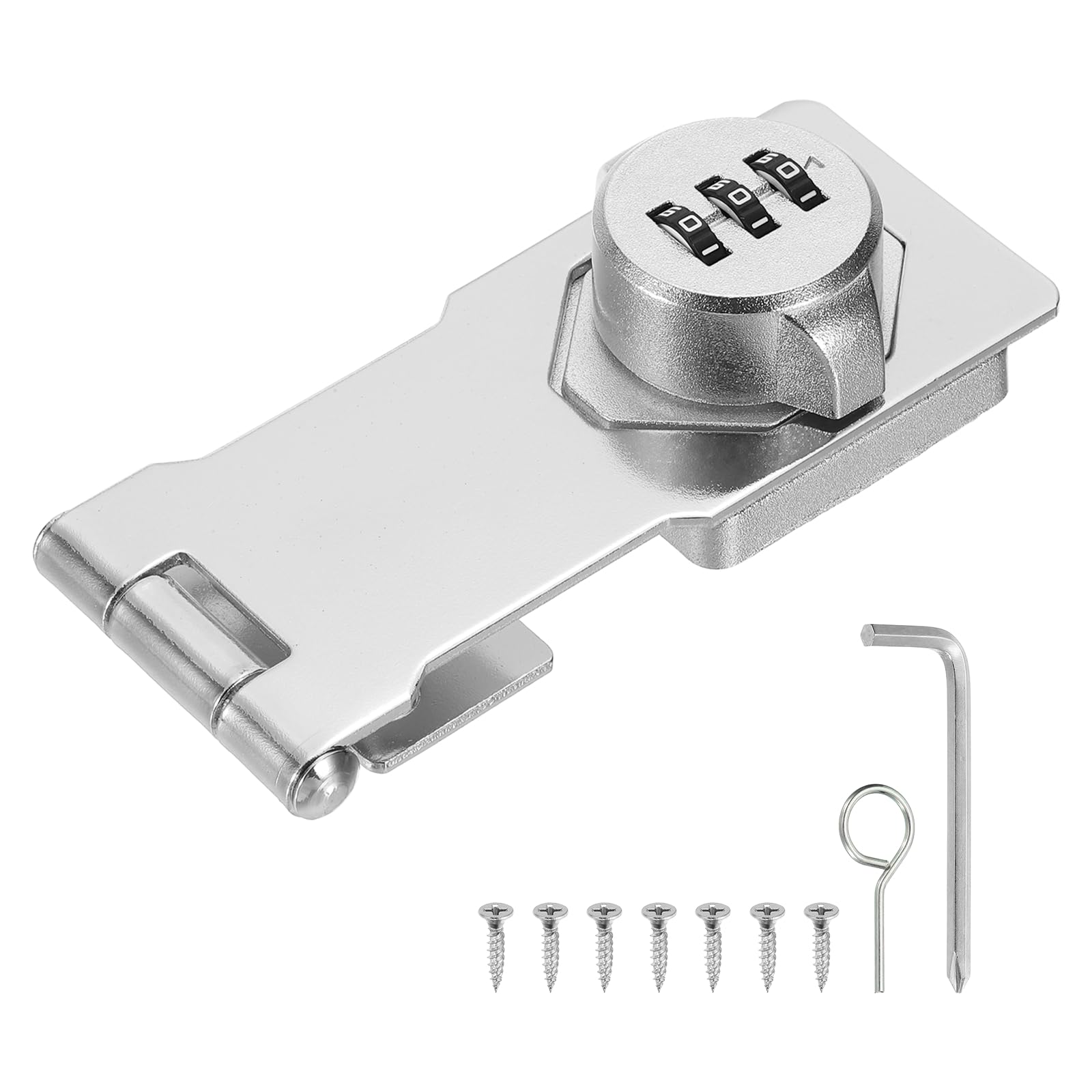 Defanex Keyless Cabinet Lock with Combination Code (4.5 Inch) - 3-Digit Password Hasp Latch Lock Mechanical Password Rotary Hasp, for Drawer Closet Cupboard Fence Door, Silver — image 1