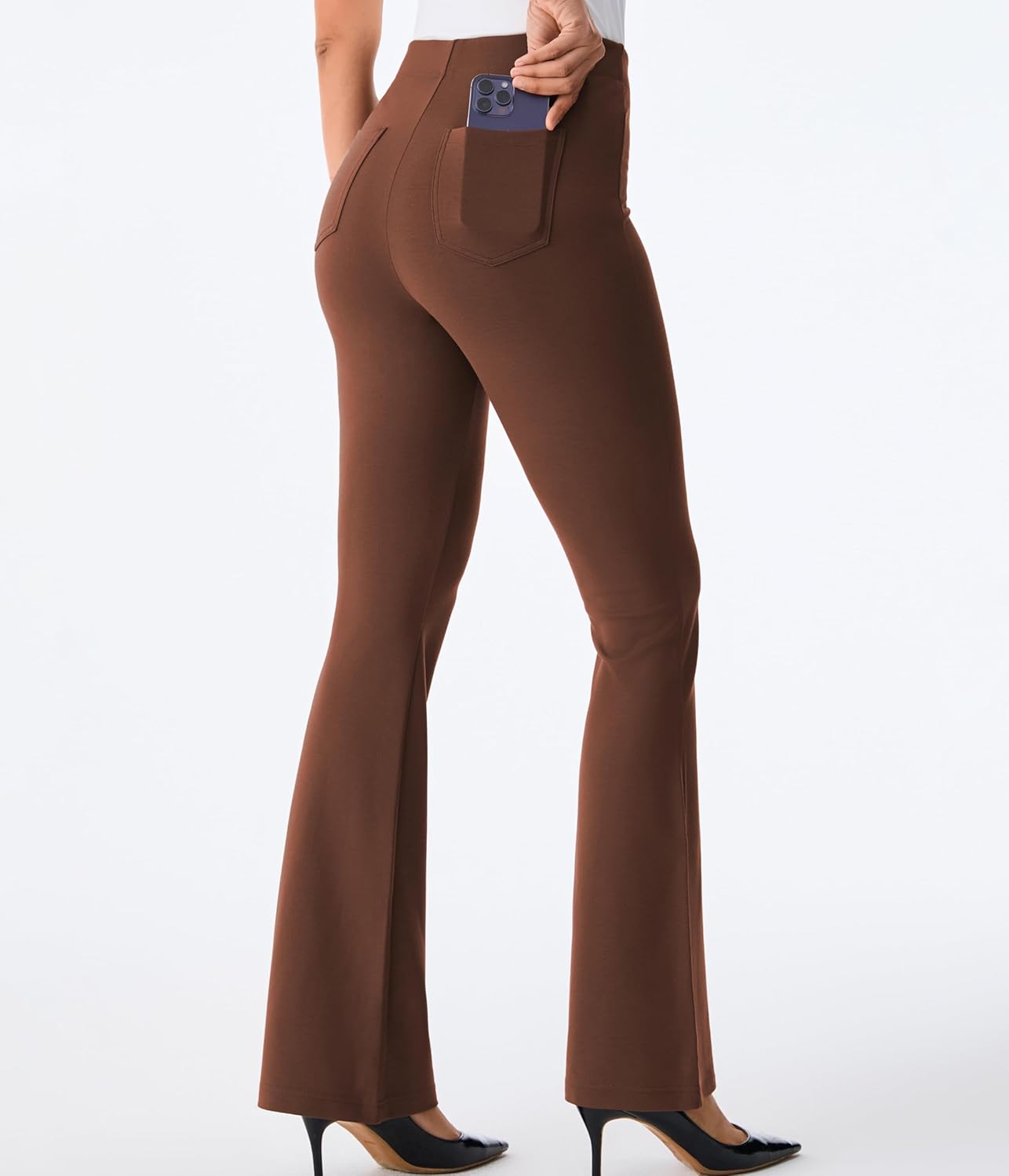 AFITNE Stretchy Womens Work Dress Pants Pull On Flare Business Casual Slacks with Pockets 29”/31” - Image 4