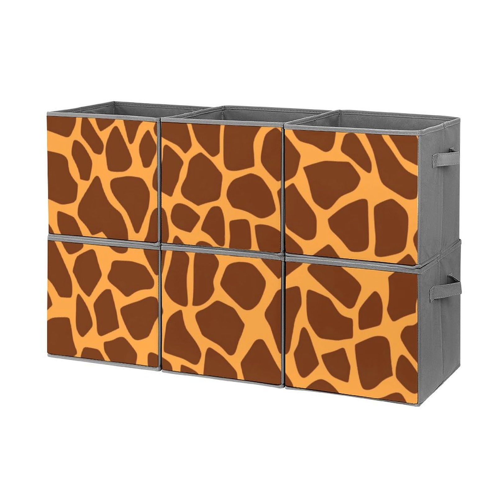 Fekiloot Style Giraffe Print Storage Bin For Foldable And Handles,Closet Organizer Of 6-Pack Stackable,Storage Box For Living,Room, Office,Bedroom,Closet