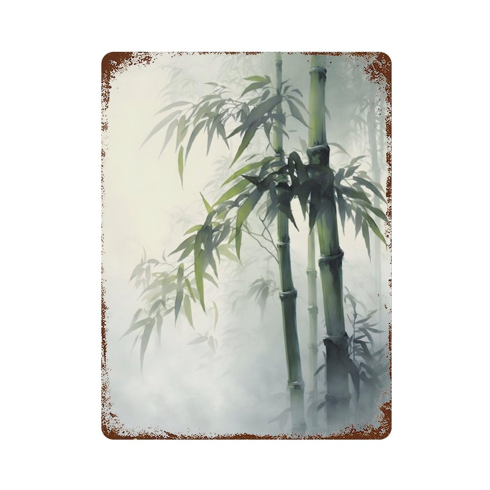 Rust Effect Tin Sign with Green Zen Bamboo Paradise Design 15.7"x11.8", for Pub, Kitchen And Man Cave Decor, Industrial Home Decor