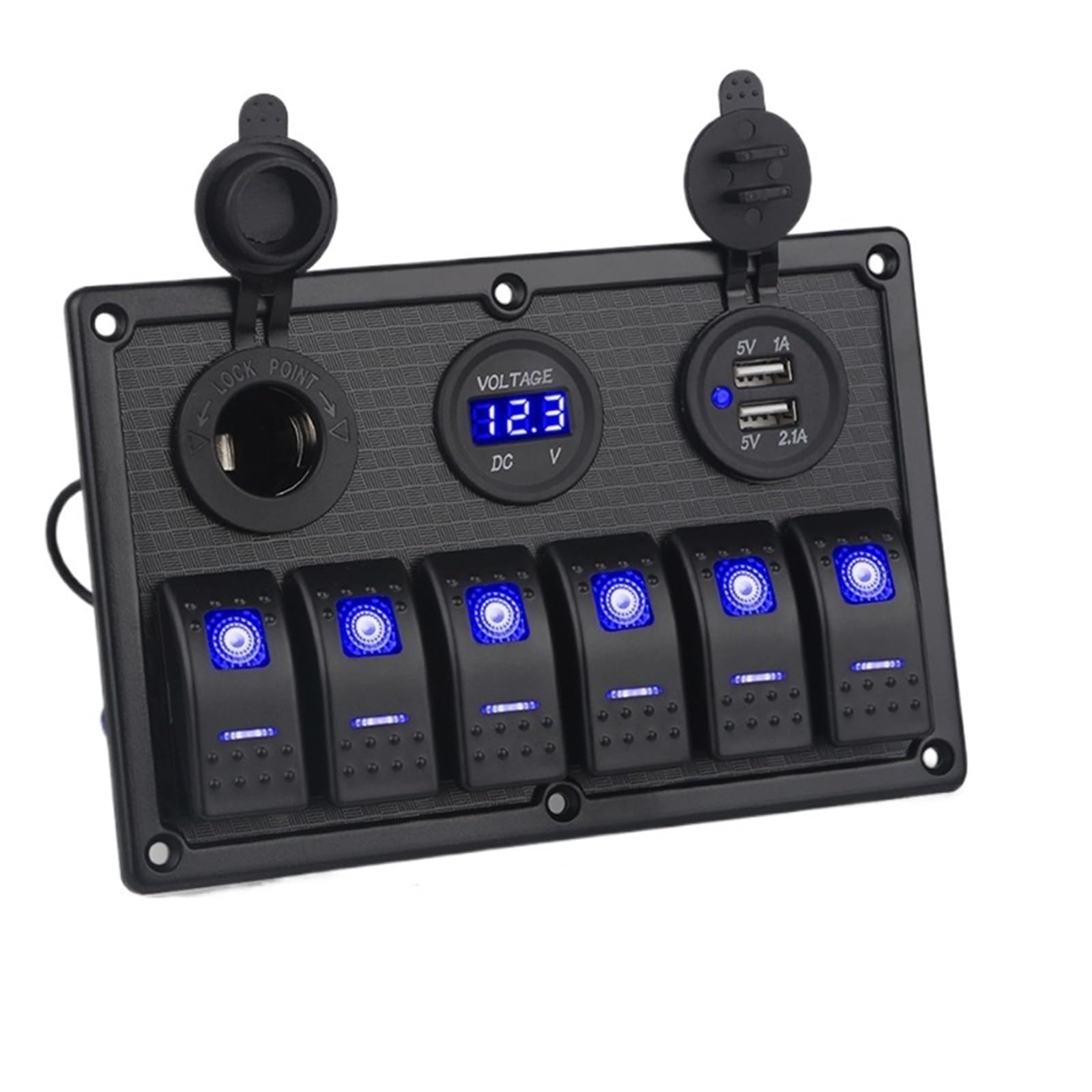 Przełącznik zapłonu Gniazdo przełącznika 6-gniazdowego, cyfrowy woltomierz, wyświetlacz LED, kołyska aluminiowa, zasilacz 12 V, podwójny USB, do samochodu, łodzi