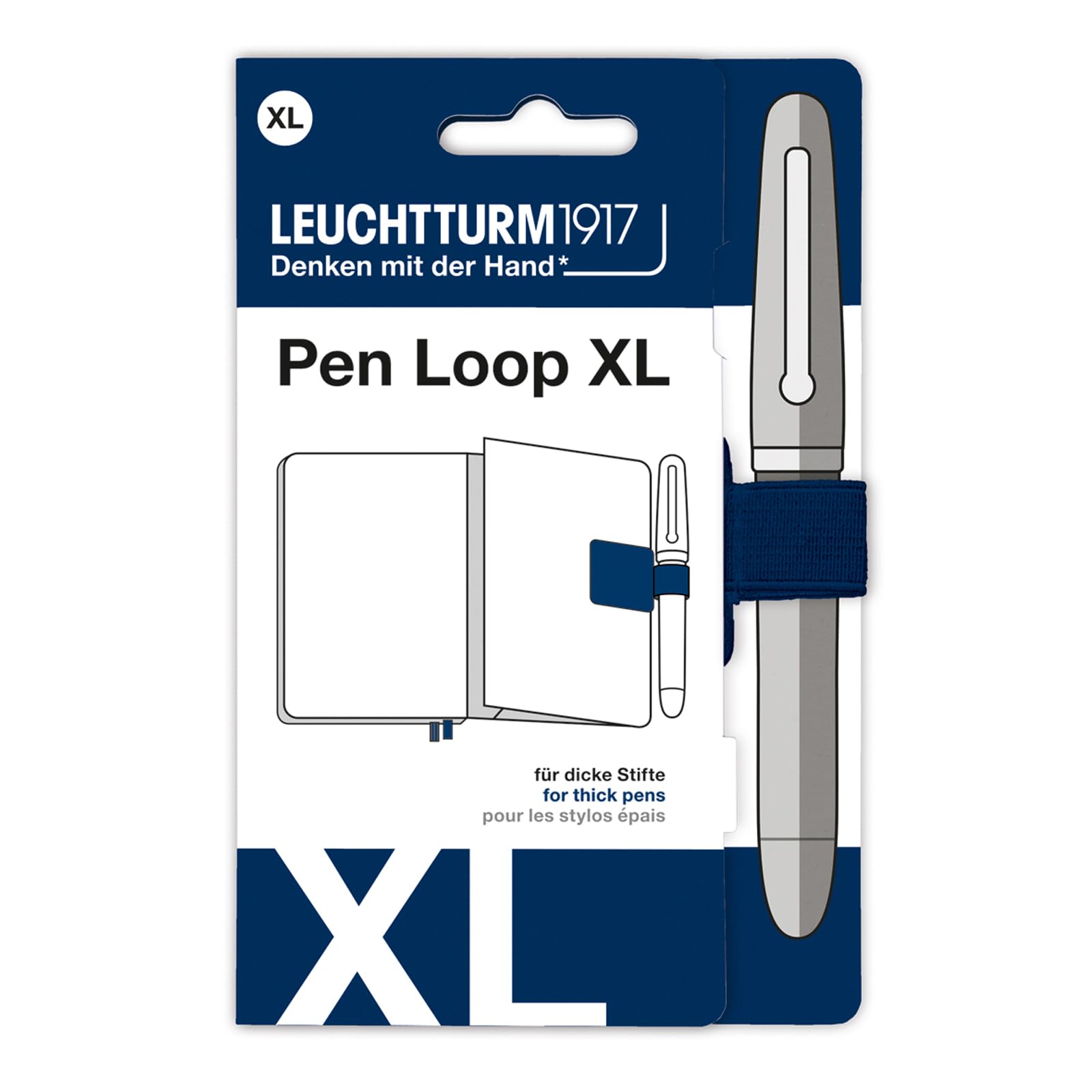 Leuchtturm1917 - Navy XL Pen Loop - Adhesive Backing - 20mm Elasticated Band - Suitable for Thick Pens