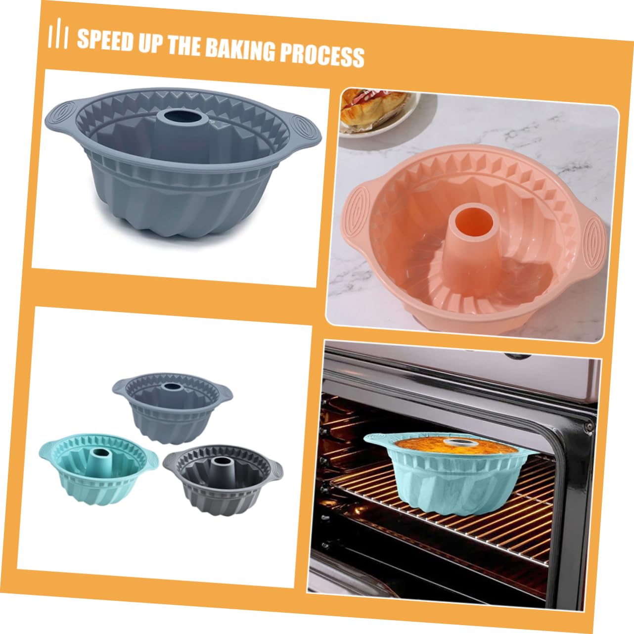 Garneck Set 3 Stampi in Silicone per Dolci, Torta Chiffon Fluted Rotondi, Antiaderenti, Grande capacità, Distribuzione Uniforme del Calore, per Feste Amici