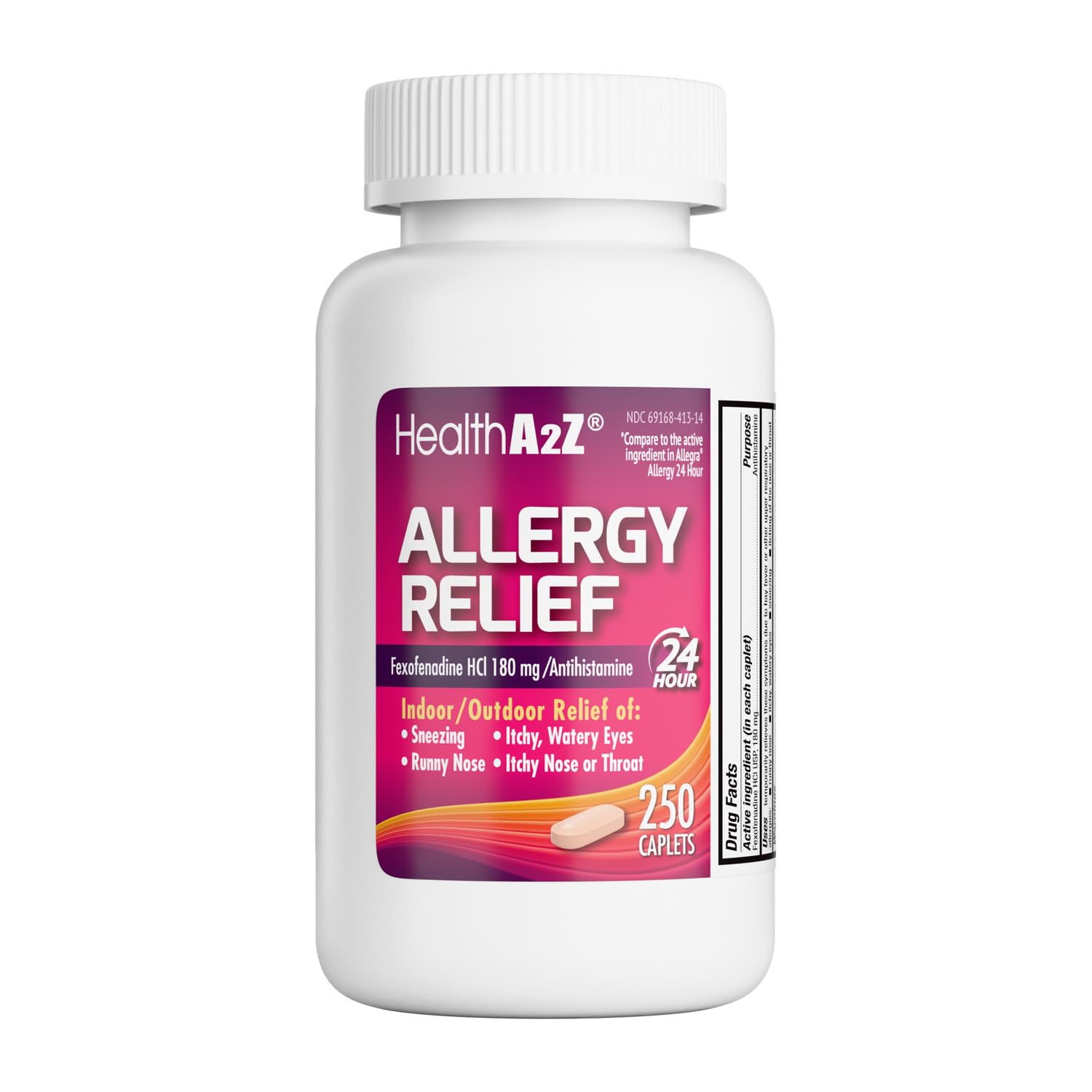 HealthA2Z® Allergy Relief, Fexofenadine Hydrochloride 180mg, 24-Hour Antihistamine, Indoor & Outdoor Allergy Relief, 250 Counts