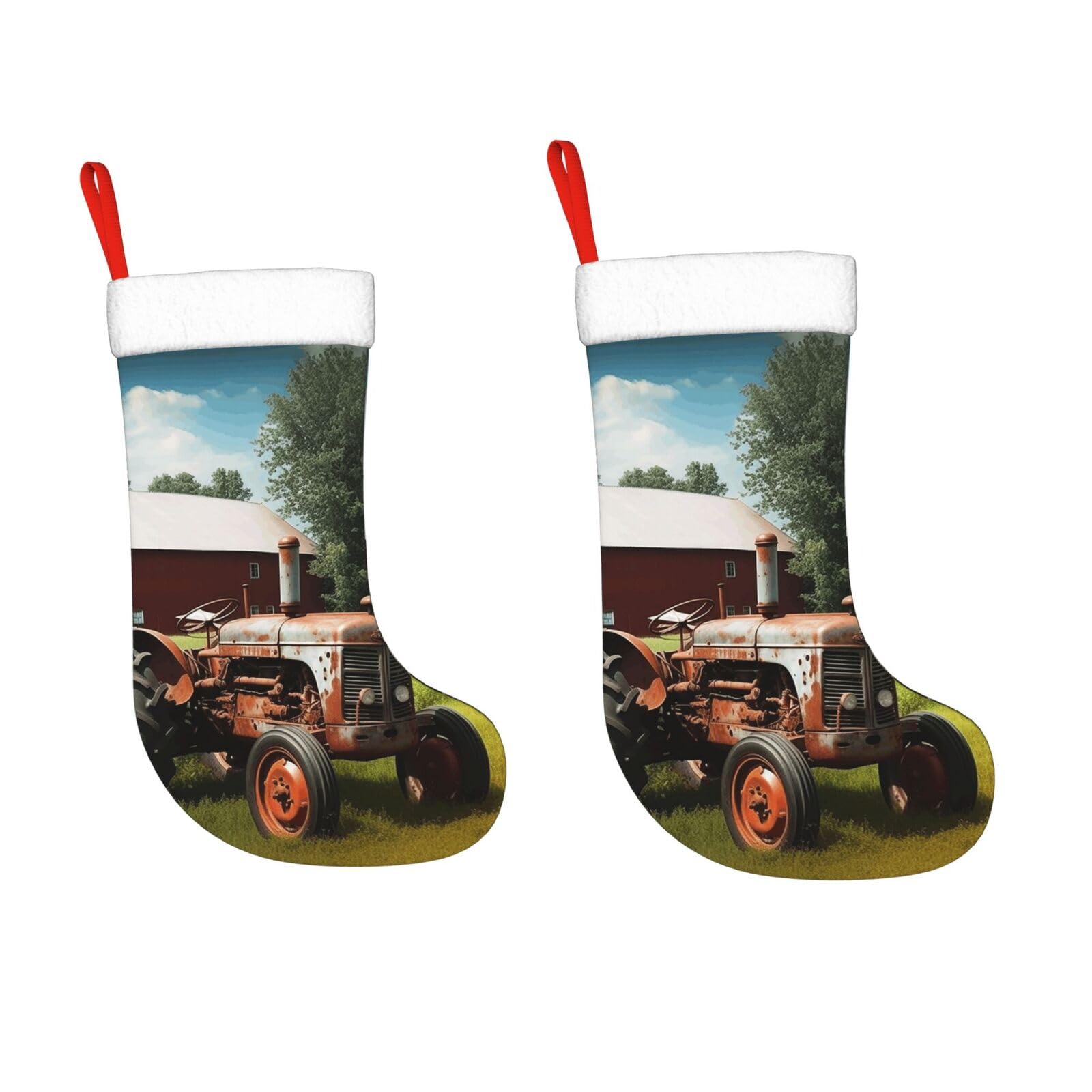KLOPH 2 Pack 18 Inches Christmas Stockings Personalized Company Farm Tractor Xmas Stocking Hanging Decoration Fireplace Stocking for Holiday Xmas Tree Christmas Fireplace Decor Gifts