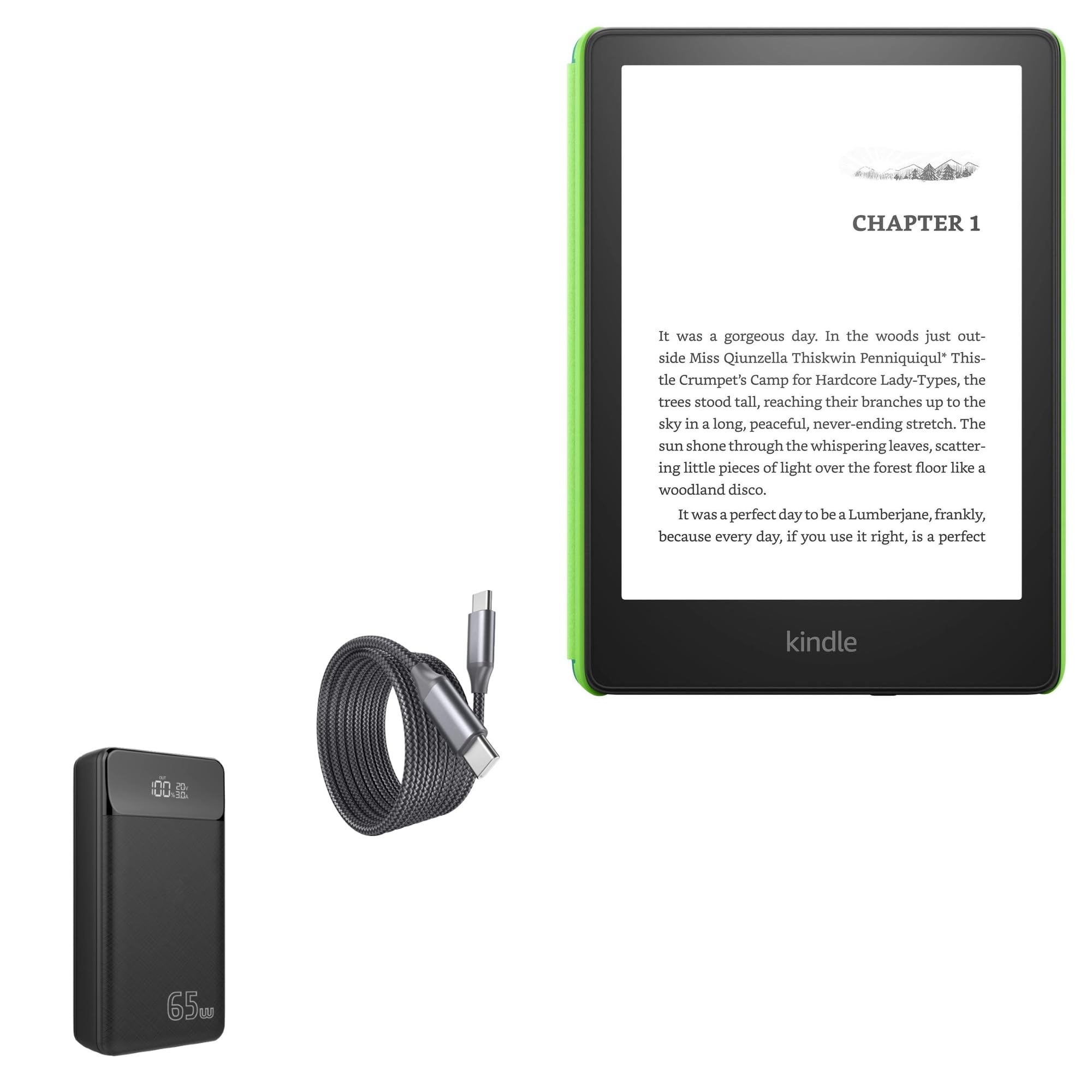 BoxWave Power Bank Compatible with Amazon Kindle Paperwhite Kids - PD Rejuva Power Pack Bundle 65W 30000mAh Power